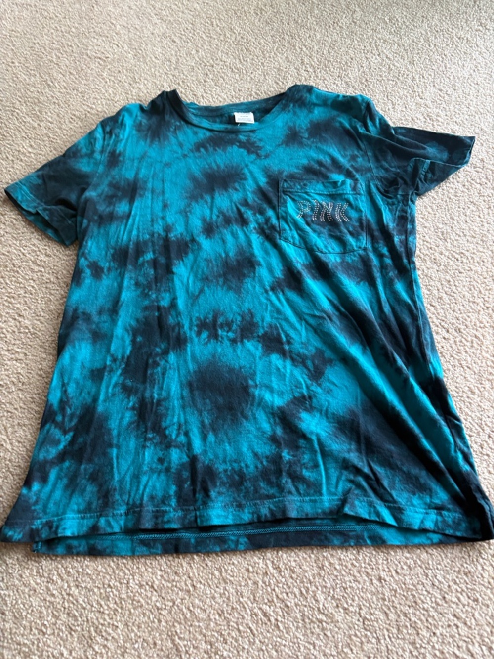 PINK Victoria's Secret Teal & Black Tie-Dye Short Sleeve Tee
